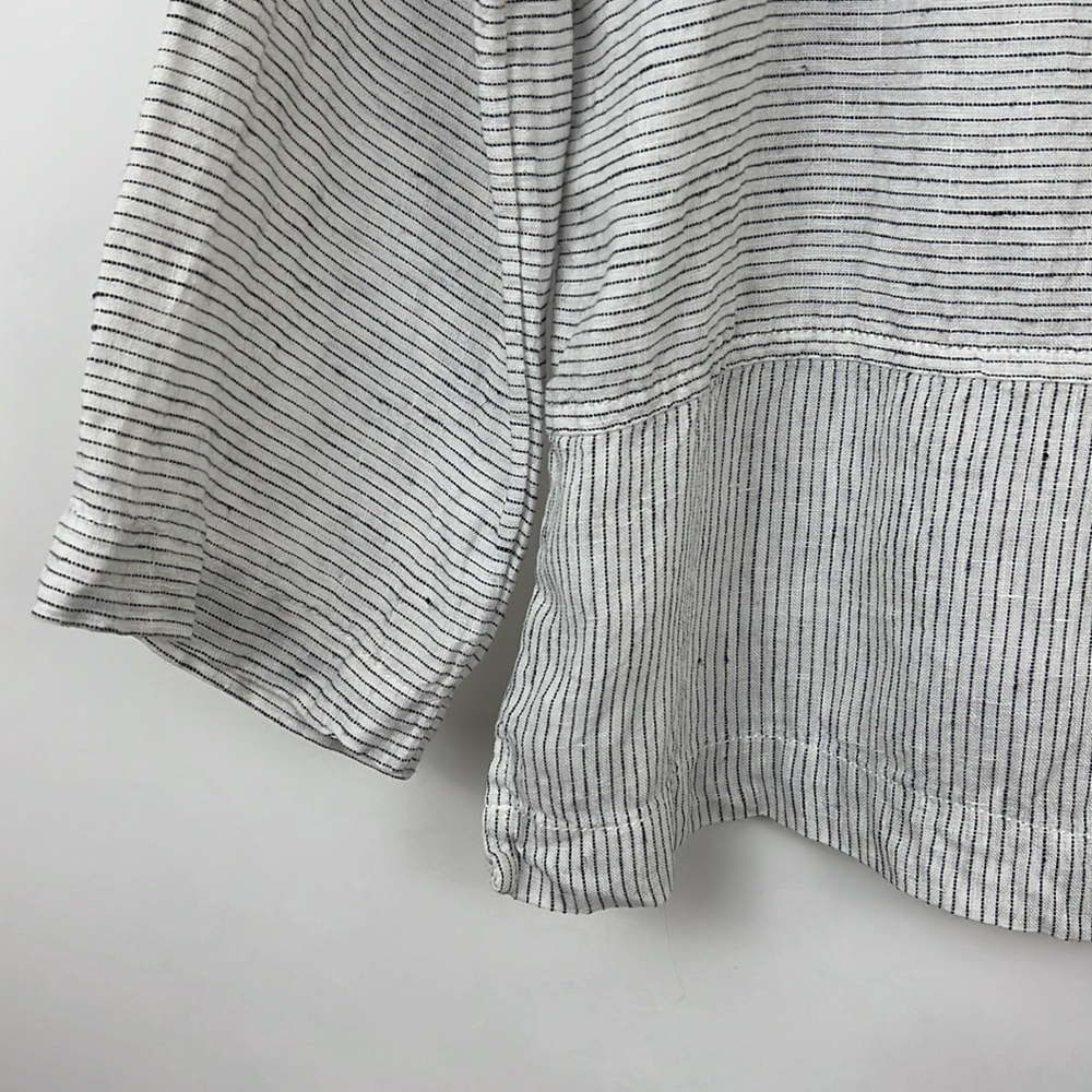TAHARI 3/4 sleeve pullover top thin black stripes on white linen M - Picture 6 of 9